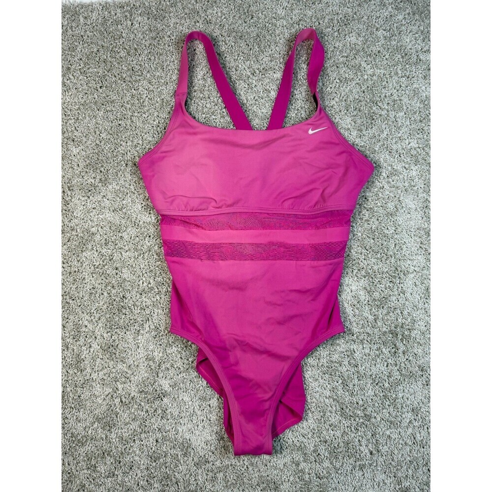 Nike Women's One Piece Swimsuit Pink Mesh Panel Cross Back Size XL